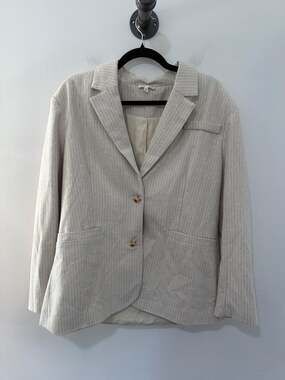 Mystree Pinstripe Wool Blend Blazer Cream and Gray Size S